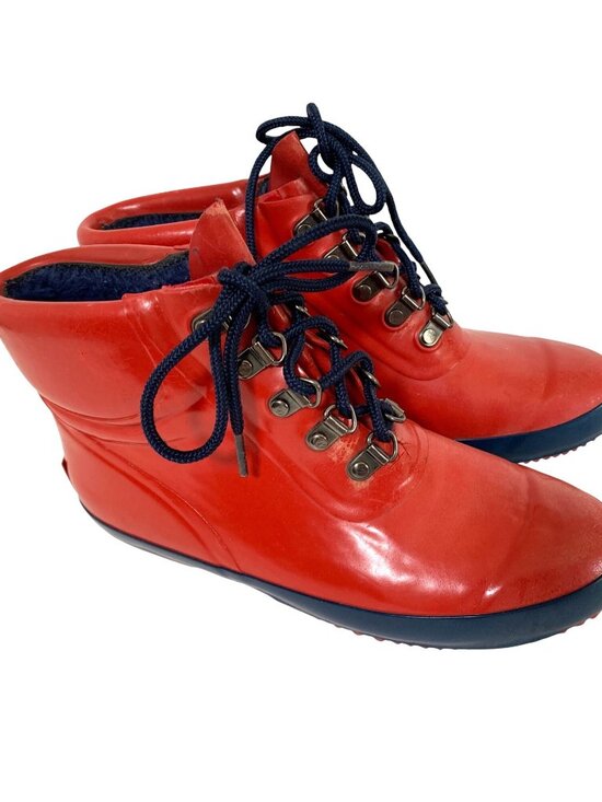 Lands End Shoes - Vintage Lands End Womens Size 7 Red Blue Rain Boot Rainboots Ankle Lace Tie Up